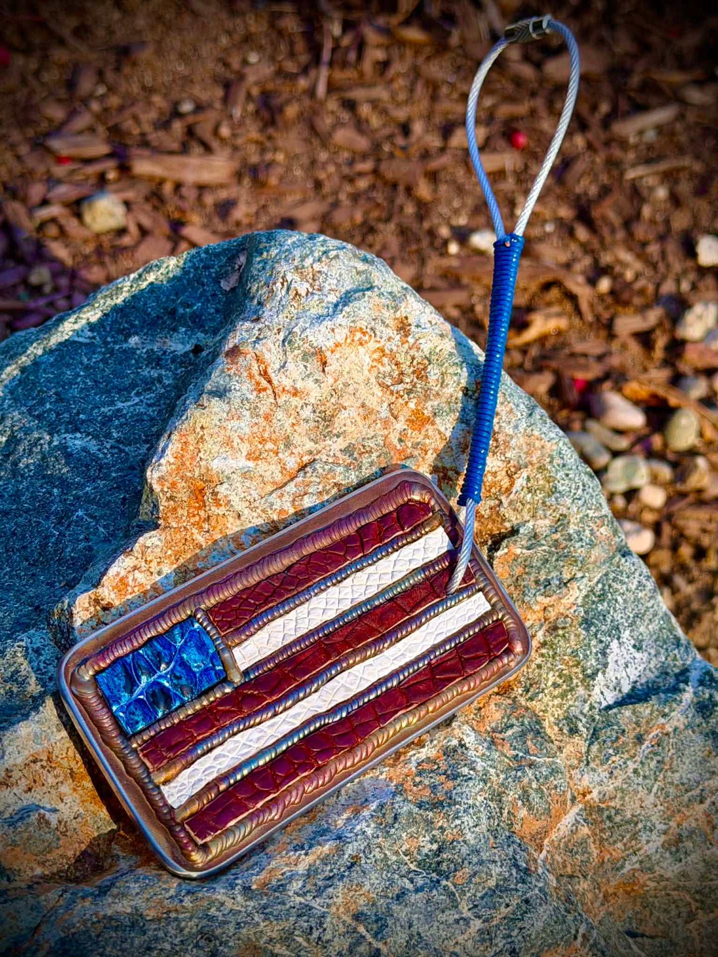“The Patriot” Real Gator American Flag Bag Tag & Gator Claw Keychain